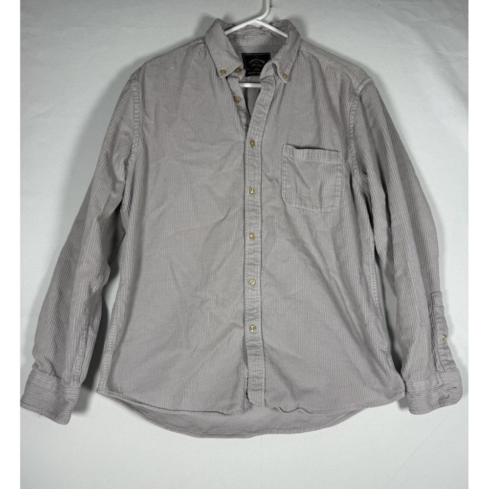 Portuguese Flannel Shirt Mens Large Gray Corduroy Long Sleeve Button Casual